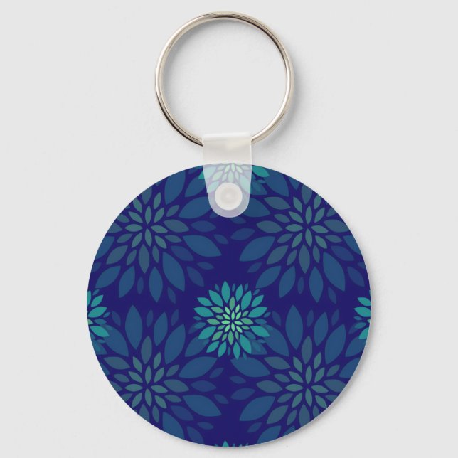 Llavero Modern Navy Blue and Green Floral Leaves Pattern (Anverso)