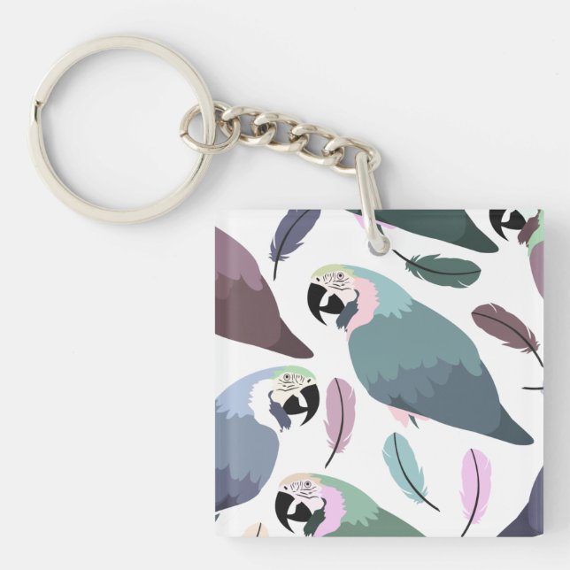 Llavero Modern Parrots Tropical Pattern  (Frente)