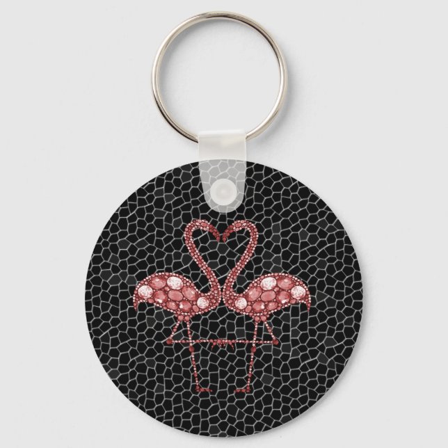 Llavero Modern Pink and Black Flamingo Abstract (Anverso)