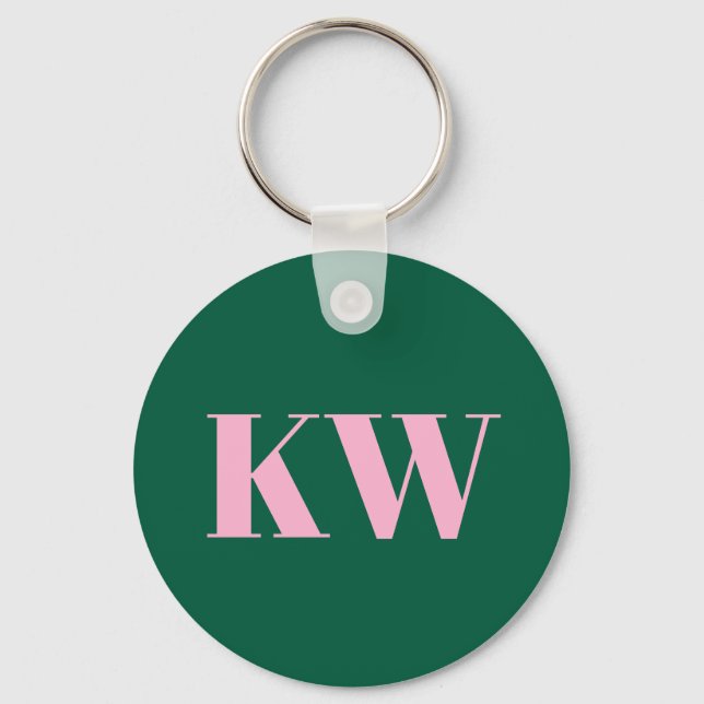 Llavero Modern Pink Green Monogram Initials Personalized (Anverso)
