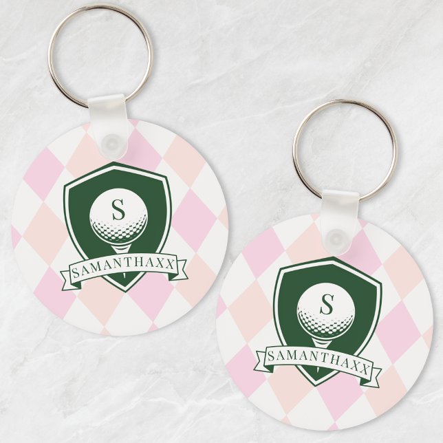 Llavero Modern Pink Pattern Name Initial Monogram Golf (Modern Pink Pattern Name Initial Monogram Golf Keychain)
