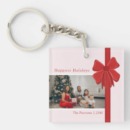 Llavero Modern Preppy Red Ribbon Bow Wrap Photo Christmas