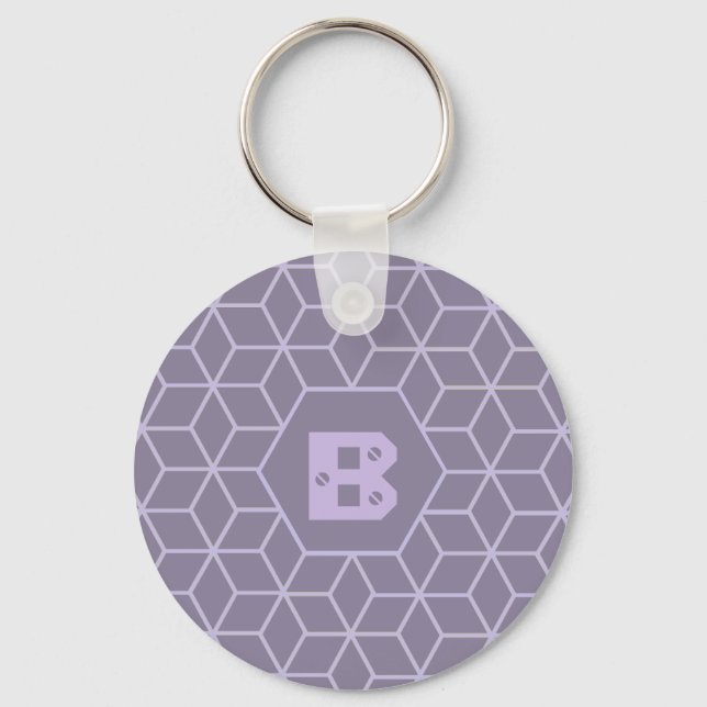 Llavero Modern Purple Geometric Cubes Pattern Monogram (Anverso)