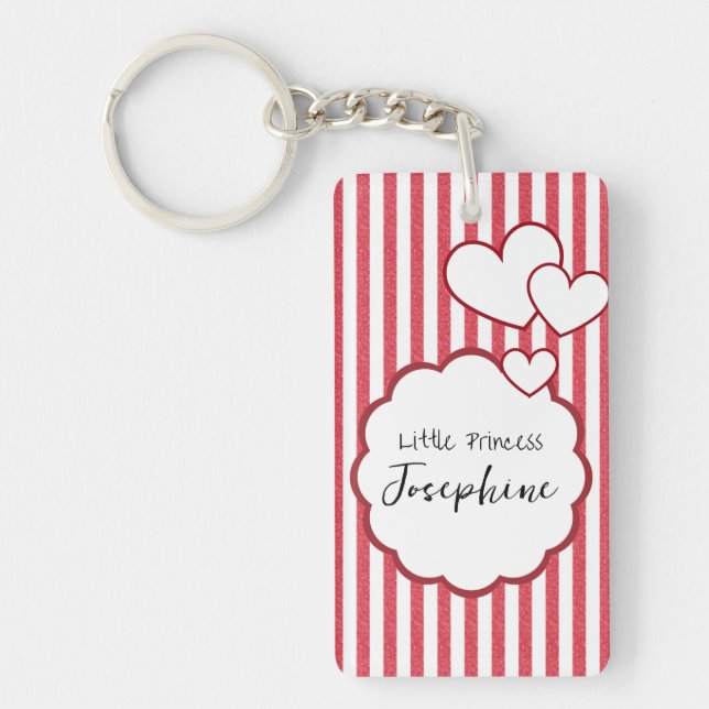 Llavero Modern Red Chalk Stripes Triple Hearts Acrylic (Frente)