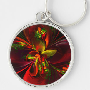 Llavero Modern Red Green Floral Abstract Art Pattern #05