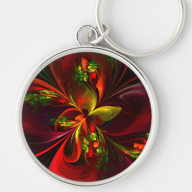 Llavero Modern Red Green Floral Abstract Art Pattern #05 (Frente)