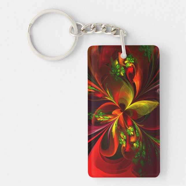 Llavero Modern Red Green Floral Abstract Art Pattern #05 (Frente)