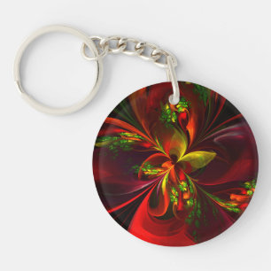 Llavero Modern Red Green Floral Abstract Art Pattern #05