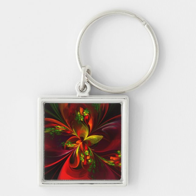 Llavero Modern Red Green Floral Abstract Art Pattern #05 (Frente)