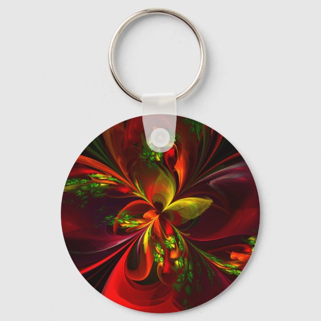 Llavero Modern Red Green Floral Abstract Art Pattern #05 (Anverso)