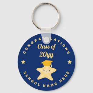 Llavero Modern Royal Blue and Gold Graduation Star
