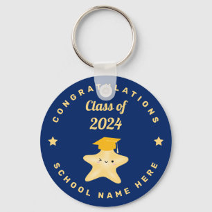 Llavero Modern Royal Blue and Gold Graduation Star