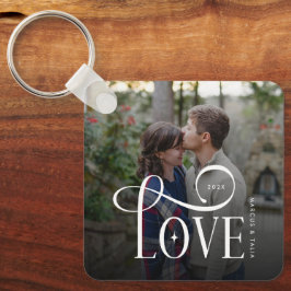 Llavero Modern Script Love Custom Engaged Couples Photo