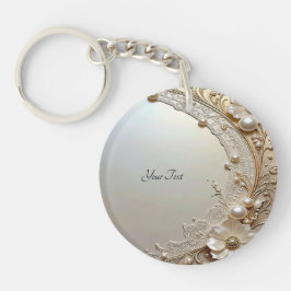 Llavero Modern White Flowers Pearls Keychain