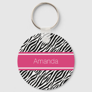 Llavero Modern Zebra Print With Pink Stripe and Name