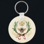 Llavero Moderna Abeja Botánica Vintage<br><div class="desc">Moderno insecto de abeja de la reina de la cosecha de la cosecha de la cosecha de la vena, follaje elegante retro de la cosecha, jardín botánico de la flor del ramo, hoja de verano floral de la primavera, dibujo de la acuarela del ilustracion de lujo, néctar de la reina...</div>