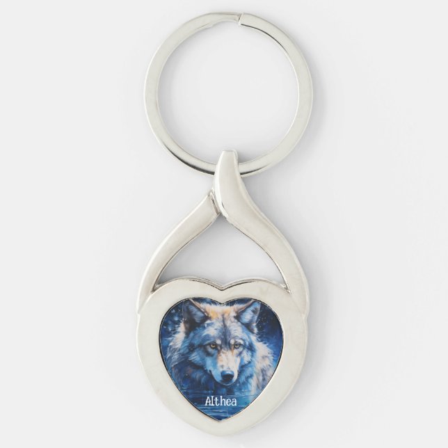 Llavero Moderna acuarela Winter Wolf Blue (Anverso)
