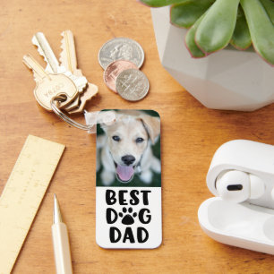 Llavero Moderna BEST DOG DAD Paw Imprime 2 fotos Nombre