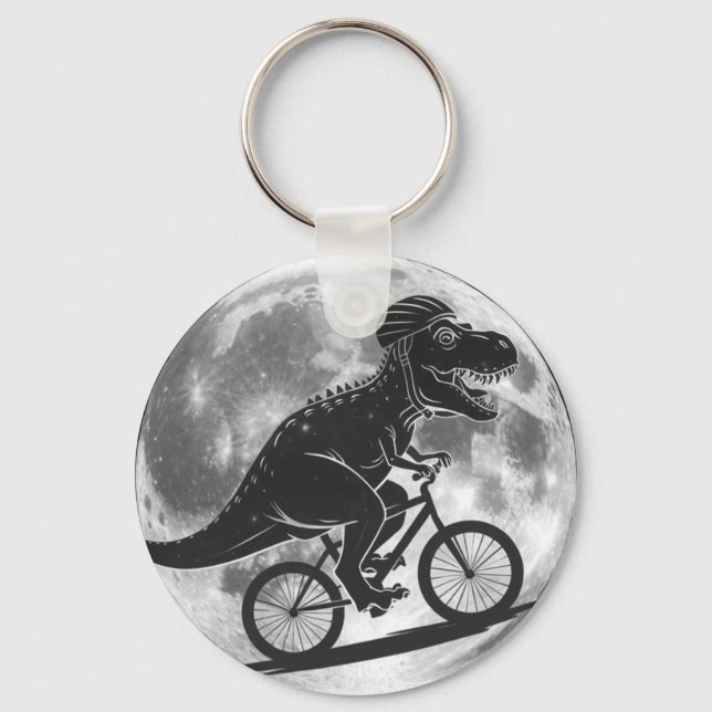 Llavero Moderna Dinosaurio T-Rex en bicicleta en cielo con (Reverso )