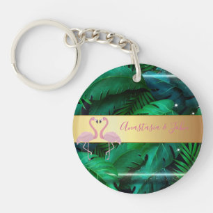 Llavero Moderna, elegante, tropical, hojas de palmera, ros