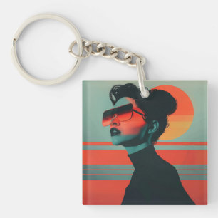 Llavero Moderna trendy Woman Retro Sunset Keychain