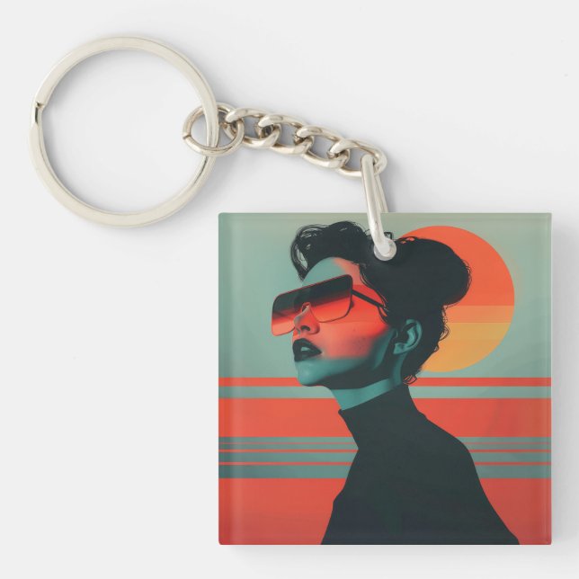 Llavero Moderna trendy Woman Retro Sunset Keychain (Frente)
