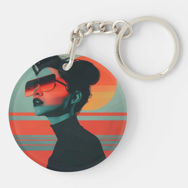 Llavero Moderna trendy Woman Retro Sunset Keychain (Atrás)