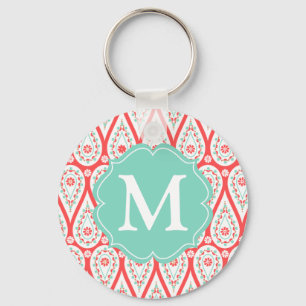Llavero Moderna y elegante Damask Coral Paisley Personaliz