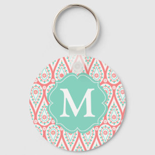Llavero Moderna y elegante Damask Coral Paisley Personaliz