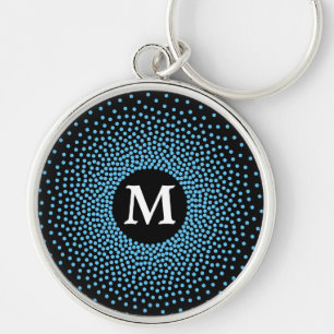 Llavero ModernBlue Dot Pattern with MONOGRAM Keychain