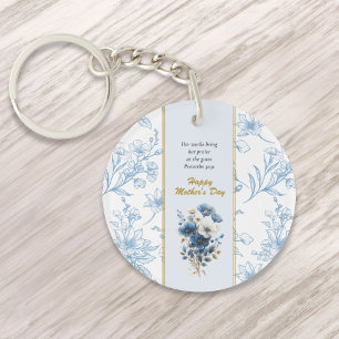 Llavero Moderno Blue Floral White Happy Mothers Day