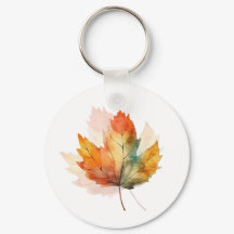 Llavero moderno de hoja de otoño acuarela