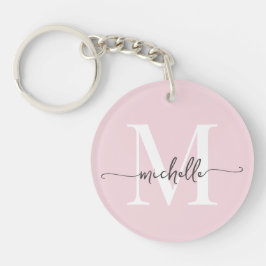 Llavero Moderno Elegante Script de Nombre Monograma Rosa R