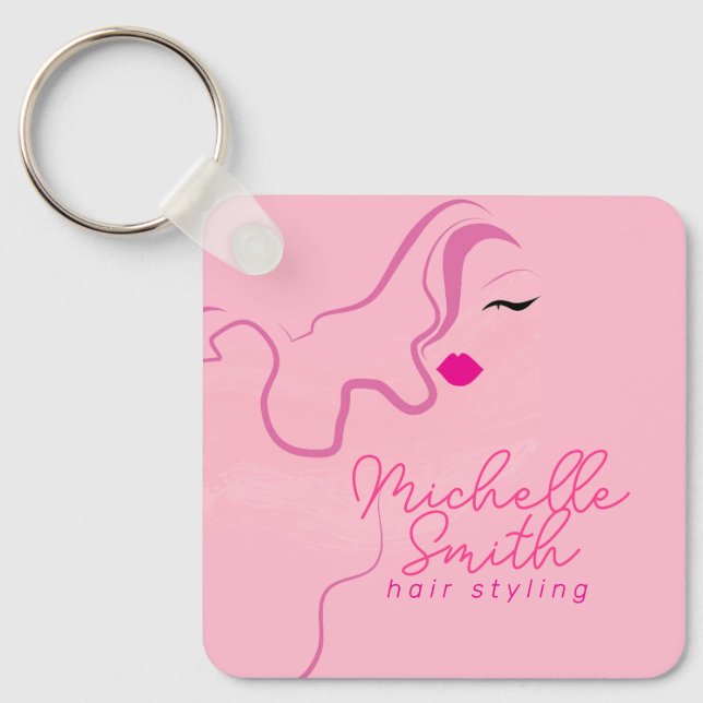 Llavero Moderno estilo de cabello ondulado rosa minimalist (Anverso)
