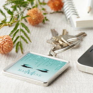 Llavero Moderno Monograma de Moda Pestañas de Purpurina Te