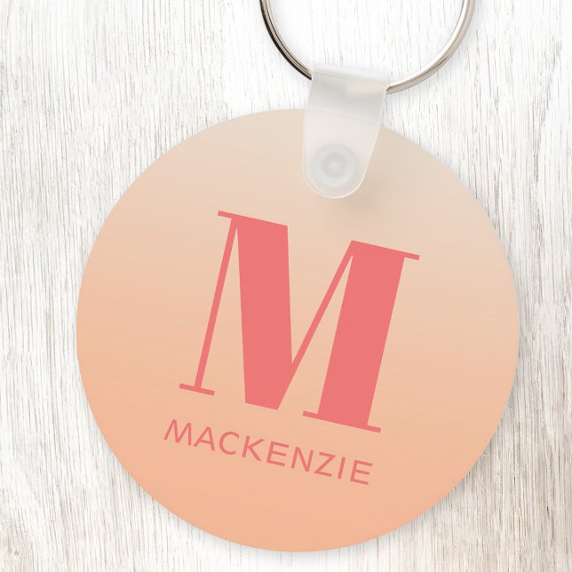 Llavero Moderno Monograma Denominación Inicial Gradiente D (Peach gradient monogram initial name personalized keychain)