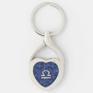 Llavero Moderno Rótulo Libra Zodiac en camo digital azul