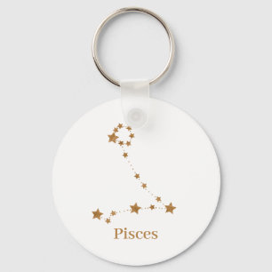 Llavero Moderno Rótulo Zodiaco Gold Pisces   Agua de eleme