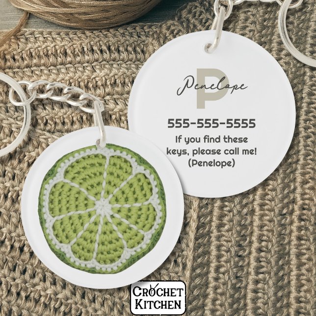 Llavero Moderno Verde Mínimo Fresco Crochet Lime Slice (Subido por el creador)