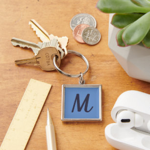 Llavero Moderno y elegante Cornflower Blue Indigo Monogram