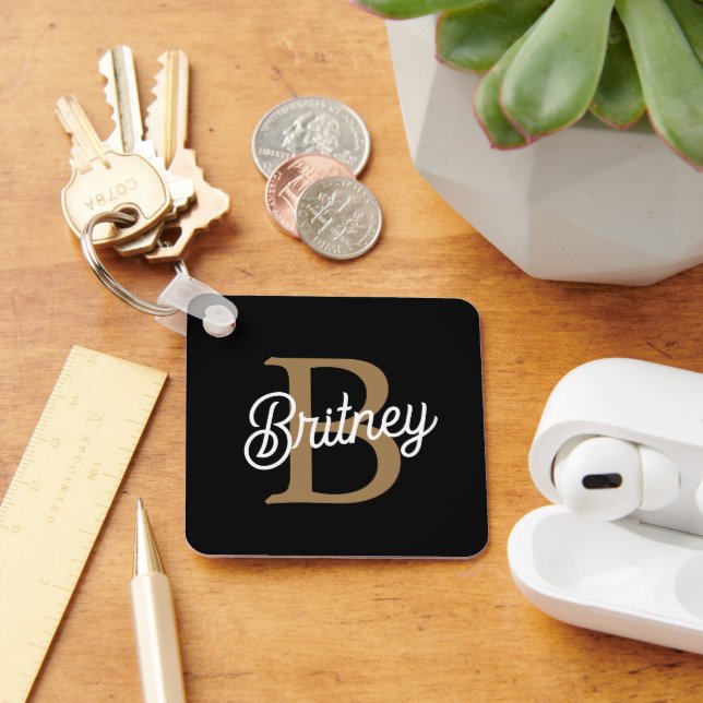 Llavero Moderno y elegante nombre de monograma Black Gold  (Escritorio )