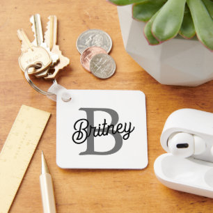 Llavero Moderno y elegante nombre de monograma guión gris