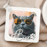 Llavero Moderno y sencillo nombre y foto de gato en Guay<br><div class="desc">Este diseño sencillo y moderno se compone de una tipografía de escritura moderna y sencilla. Añadir la foto del mascota personalizado de su gato o gatito</div>