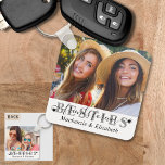 Llavero Modernos amigos de BESTIES para siempre guión de M<br><div class="desc">Crea una cadena de teclas para la foto de keepsake para tu mejor amigo con 1 o 2 fotos y el título BESTIES con las palabras AMIGOS PARA SIEMPRE en una tipografía moderna de escritura escrita a mano acentuada con corazones como una superposición en negro y gris contra un fondo...</div>