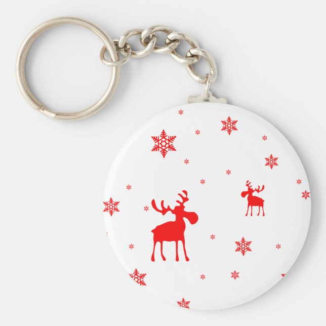 Llavero Modernos y simples copos de nieve de alce rojo (Frente)