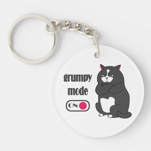 Llavero Modo gruñón en gato gordo gracioso (Frente)