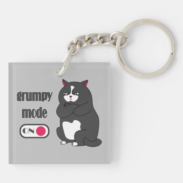 Llavero Modo gruñón en gato gordo gracioso (Atrás)