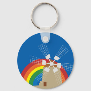 Llavero Molino de viento en fondo arco iris
