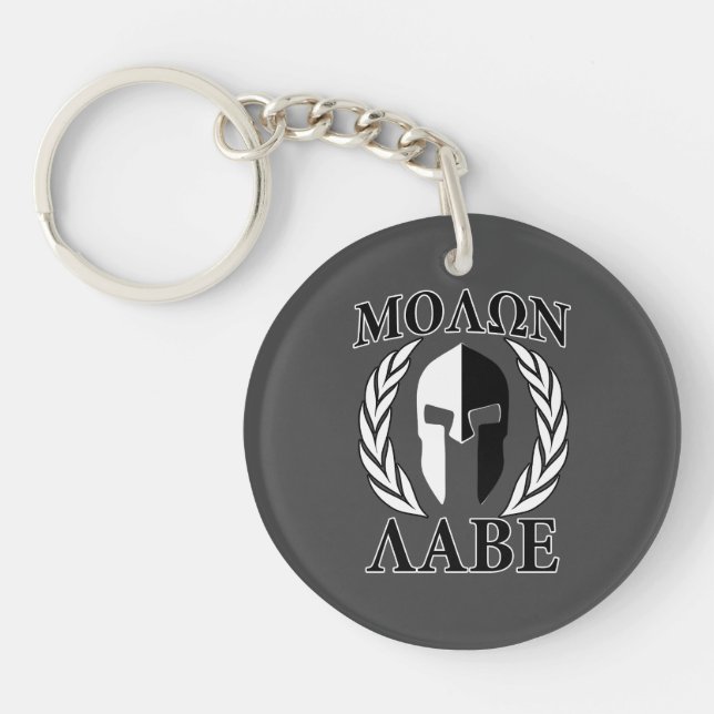 Llavero Molon Labe Spartan Helmet Laurels Charcoal (Frente)
