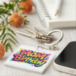 Llavero Mom Birthday Rainbow Graffiti Gift for Mother<br><div class="desc">Vibrant and cheerful "Mom Birthday" in bold glossy rainbow gradient with bright pink, yellow and blue colors and dripping paint effect. Fun and colorful graffiti style design perfect for celebrating mom's special day. Great birthday gift for mom, mother, wife or grandma from kids and family. Ideal for t-shirts, hoodies, mugs,...</div>